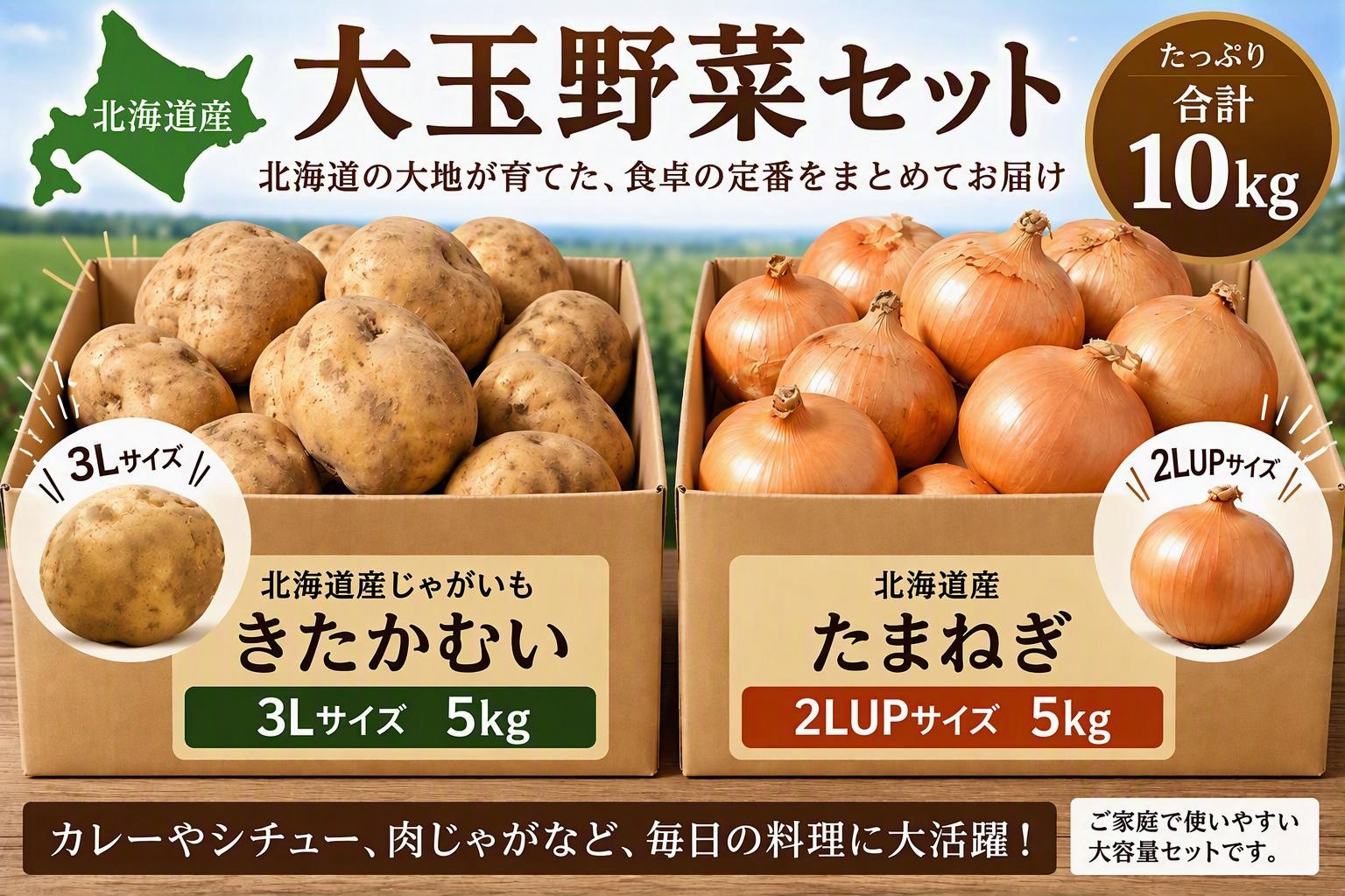 MEGAサイズ 北海道産じゃがいも＆玉ねぎセット 約10kg《10月中旬～発送